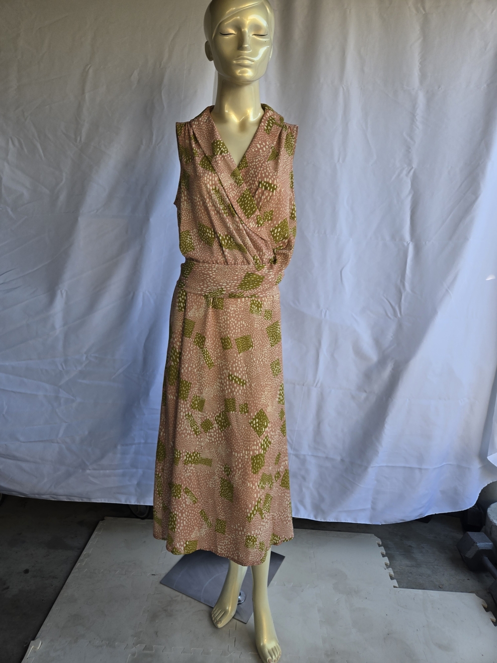 Ilse Crawford Pink Midi Dress with Green Abstract Print